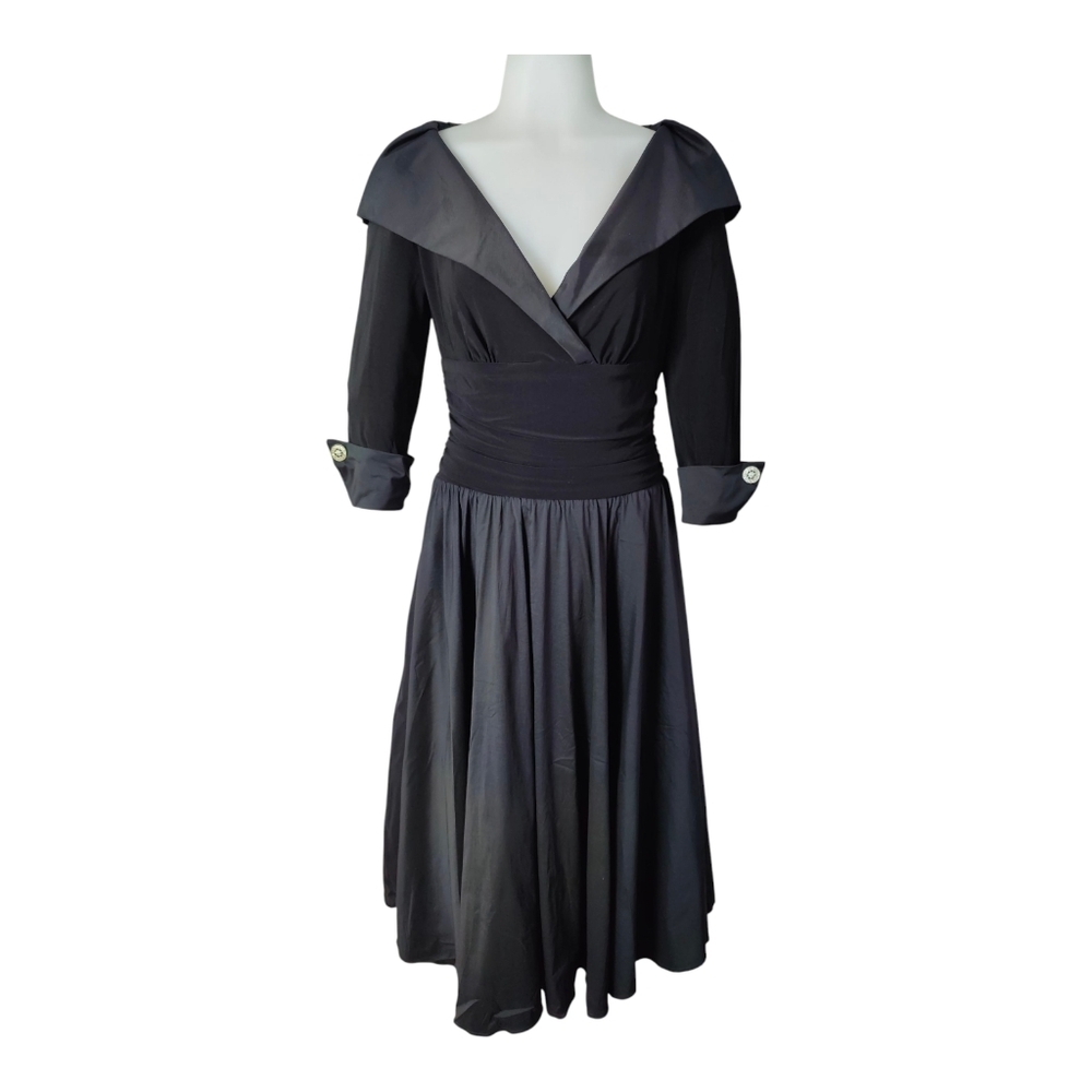 Joseph Ribkoff Black Dress With Collar & Sleeves Rhinestone Size 6